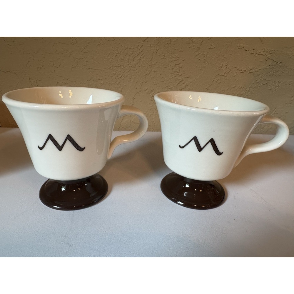 Vintage Walker China Footed Pedestal Coffee Mugs Pair 1943 Restaurant Ware